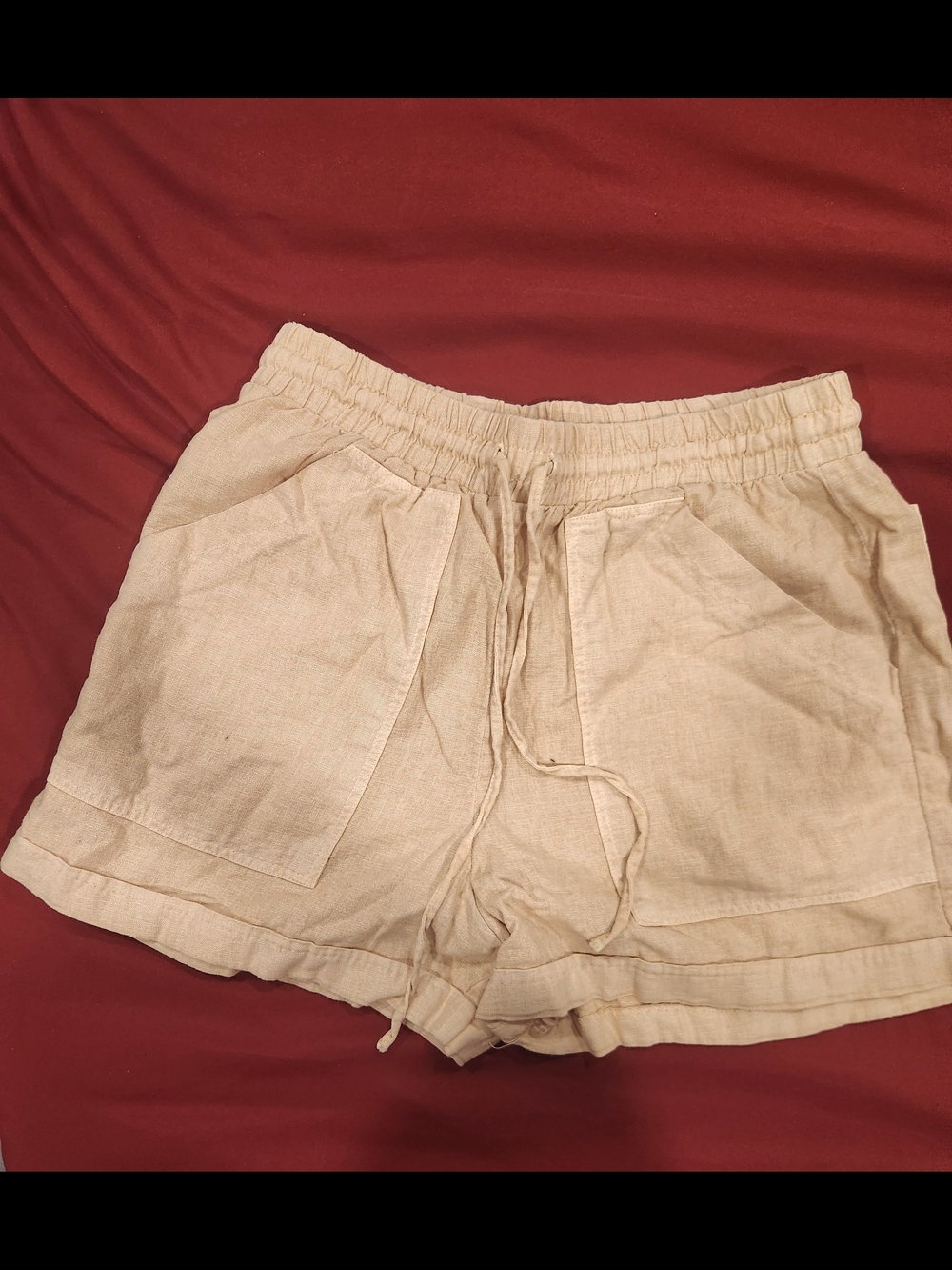 Beige Elastic-Waist Women’s Linen Blend Shorts XS